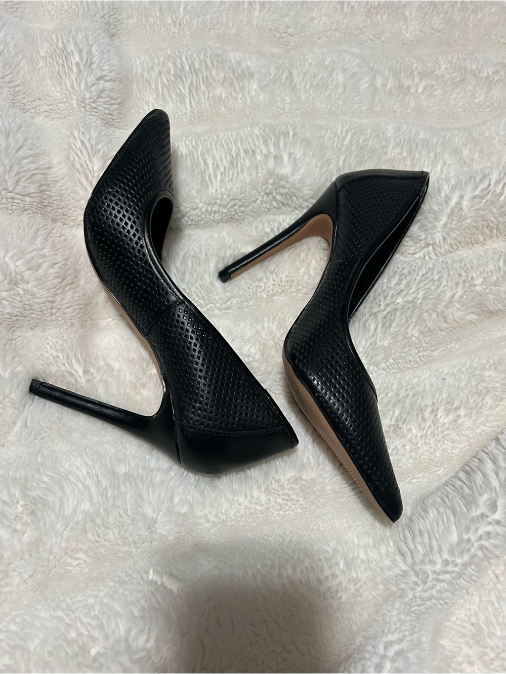 Steve Madden Black Perforated Pointed-Toe Stiletto Heels